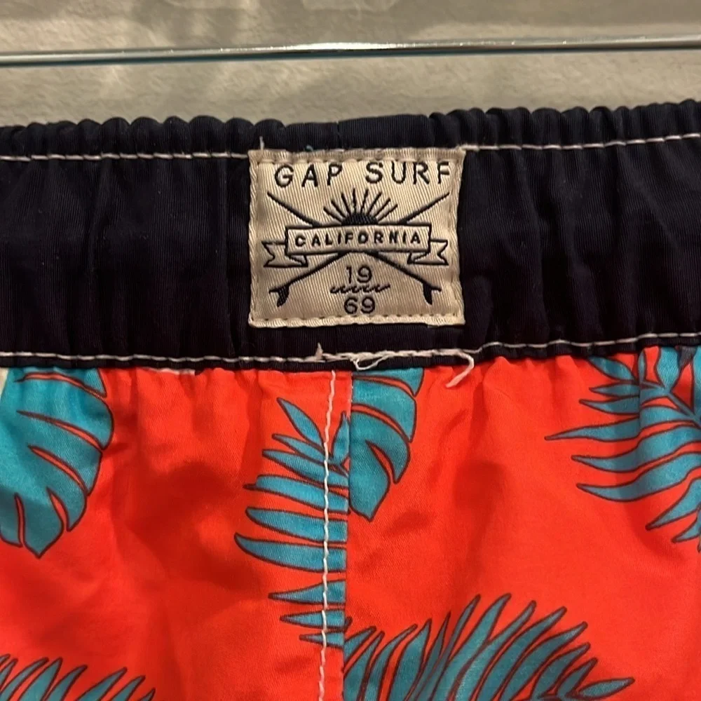 GAP Boys Red Shark Print Swim Trunks